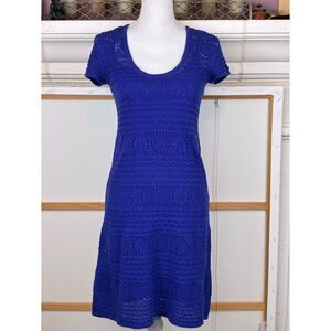 Lily Pulitzer Paulette Royal Blue Crochet Knit Dress lined w/lacy cap sleeves